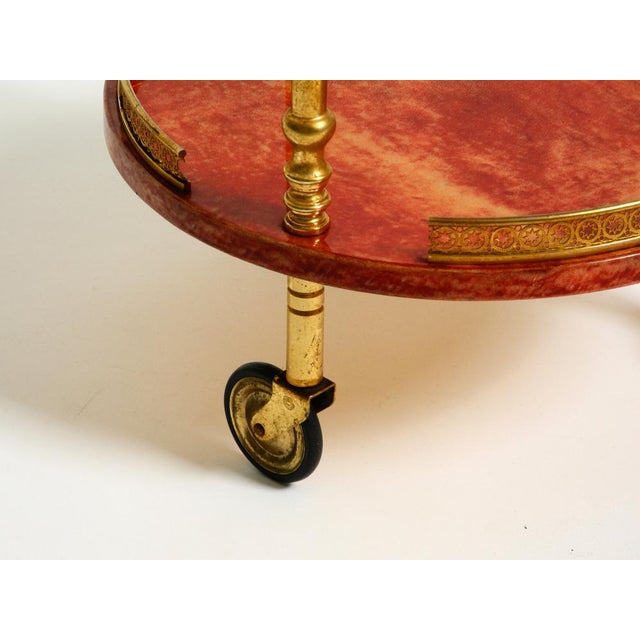 Small Round Serving Trolley in Red Goatskin Leather by Aldo Tura, Italy, 1960s For Sale - Image 16 of 18
