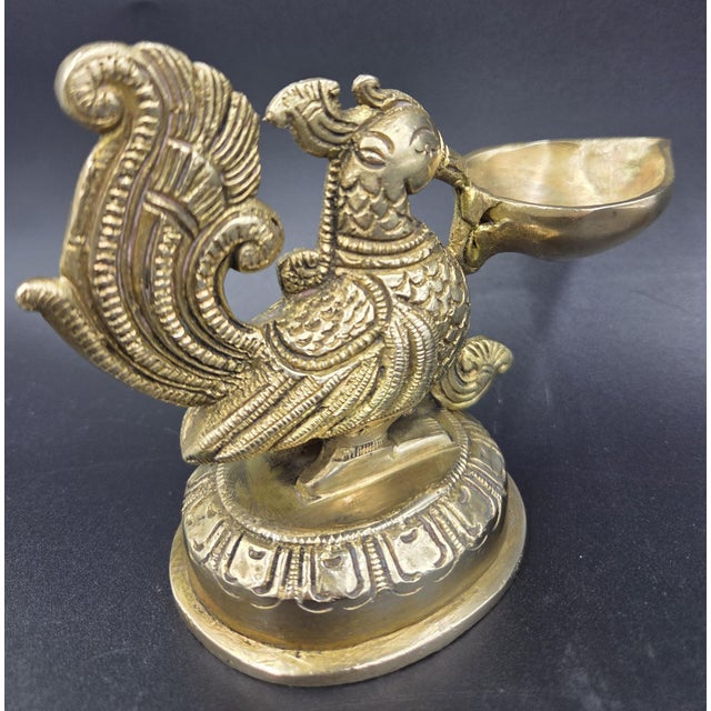 Handcrafted Brass Peacock Oil Lamp-Diya-Deepam For Sale - Image 4 of 18