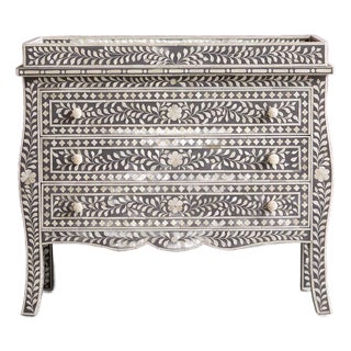 French Bombay Style Arabesque Bone Inlay Changing Table Grey -by House of Jaipur For Sale
