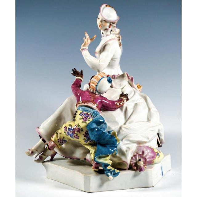 Rococo Large Crinoline Lady Playing with Child Figurine by Paul Scheurich for Meissen, 1956 For Sale - Image 3 of 12