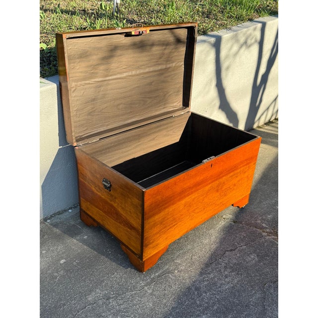 Vintage Wooden Hope Chest W/ Yale Lock – Solid Wood Blanket Chest on Casters For Sale - Image 15 of 17