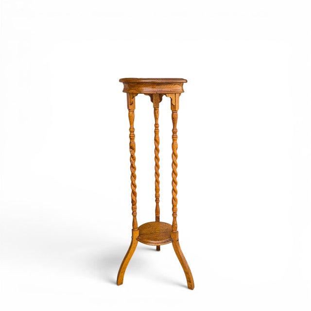 Vintage Solid Oak Barley-Twist Plant Stand For Sale - Image 12 of 16