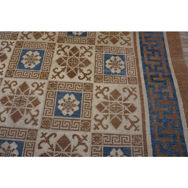 1860s Ivory Geometric Antique N. Chinese Mongolian Rug 10'4" X 13'4" Handknotted Wool Carpet For Sale - Image 13 of 18