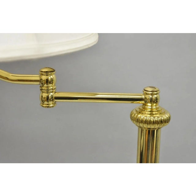 Gold Vintage Traditional Polished Brass Swing Arm Reading Pole Floor Lamp W/ Shade For Sale - Image 8 of 12