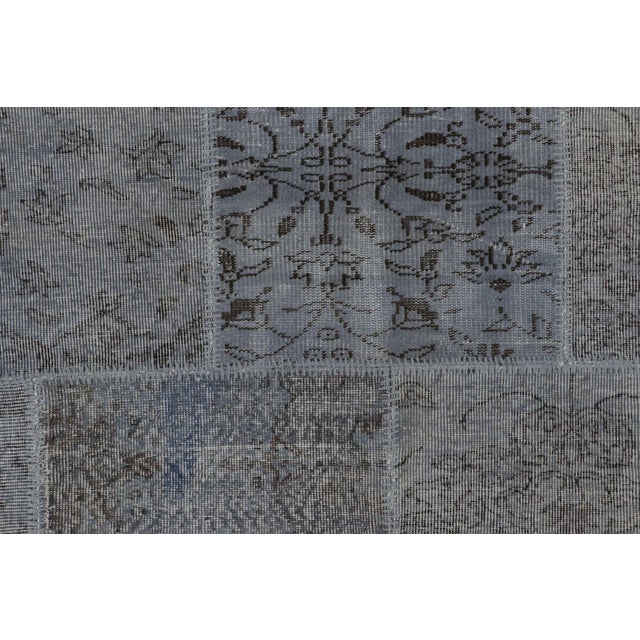 1980s Vintage Patchwork Rug in Blue and Gray With Floral Patterns - Rug & Kilim For Sale - Image 5 of 8