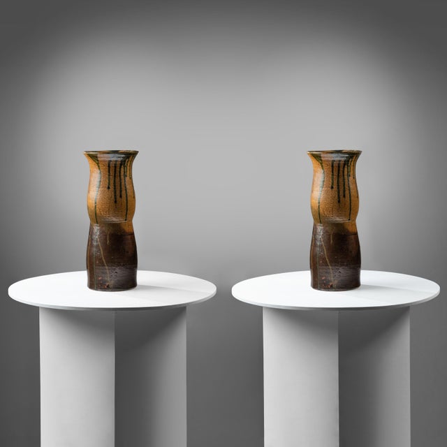 Brown Stoneware Vasesb by Eugène Lion for Puisaye, 1930s For Sale - Image 8 of 8