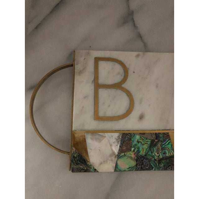 Contemporary Anthropology Marble Mother of Pearl Monogram Cheese Board For Sale - Image 3 of 9