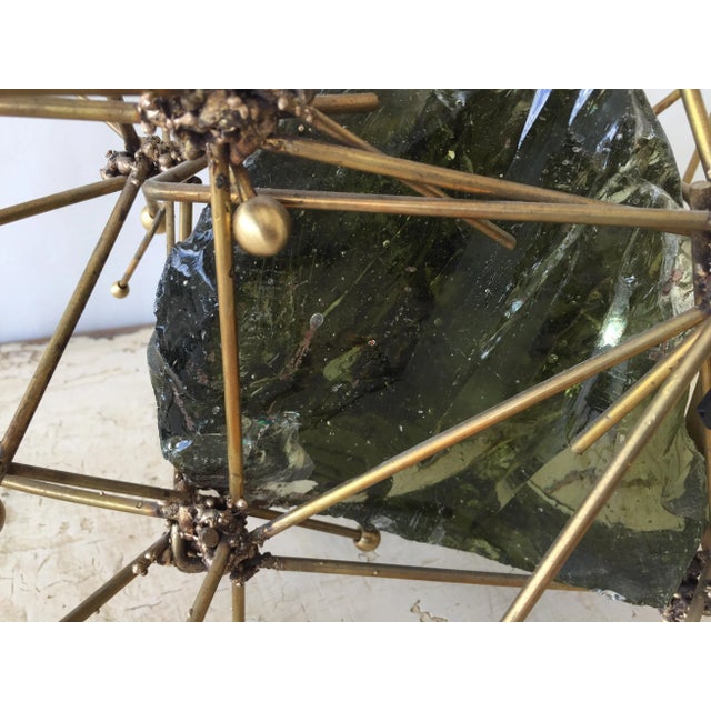 Atomic Explosion Brass and Raw Glass Block Sculpture For Sale In Miami - Image 6 of 8
