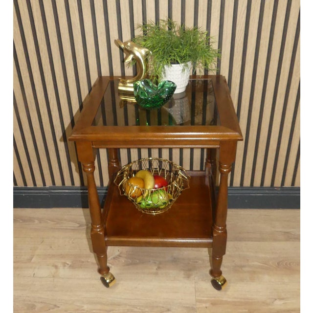 Vintage Square Bedside Tables in Wood and Glass on Wheels, 1960s-1970s, Set of 2 For Sale - Image 6 of 11