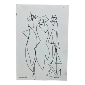 Ink Drawing Original by Erik Sulander Avant Garde Composition, Signed.