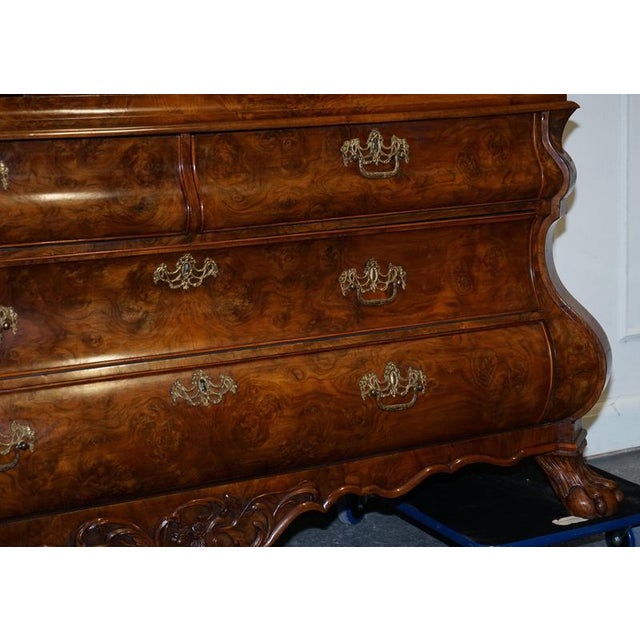 2000 - 2009 Antique Dutch Louis XV Style Burr Walnut Bombay Linen Press Cabinet, 1750 For Sale - Image 5 of 18