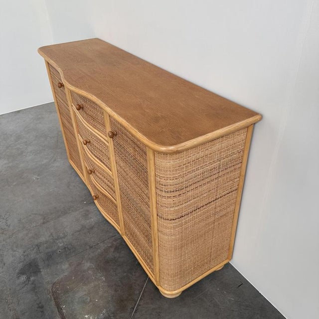 Vintage Sideboard in Curved Rattan For Sale - Image 4 of 12