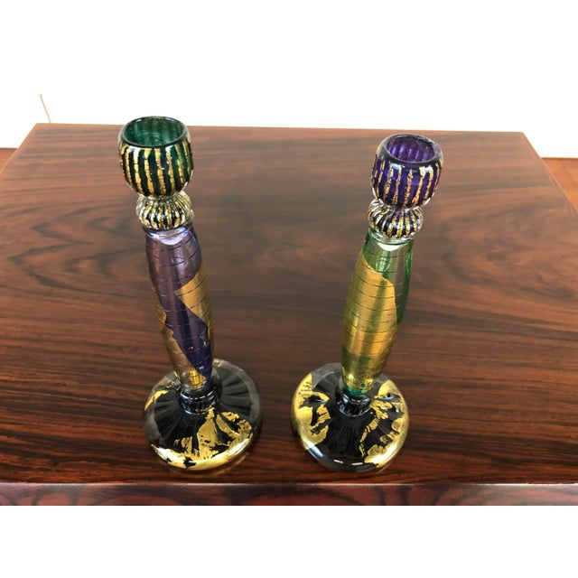 Blown Glass Candlestick Holders Signed by David Garcia For Sale In Seattle - Image 6 of 12