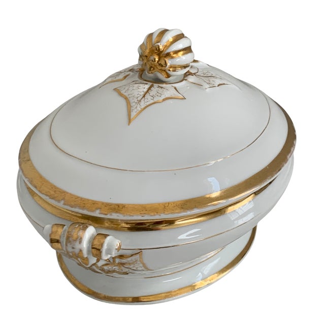 19th-Century French Gilt Porcelain Covered Serving Dish With Gourd Finial, C. 1860–1880 For Sale - Image 6 of 12