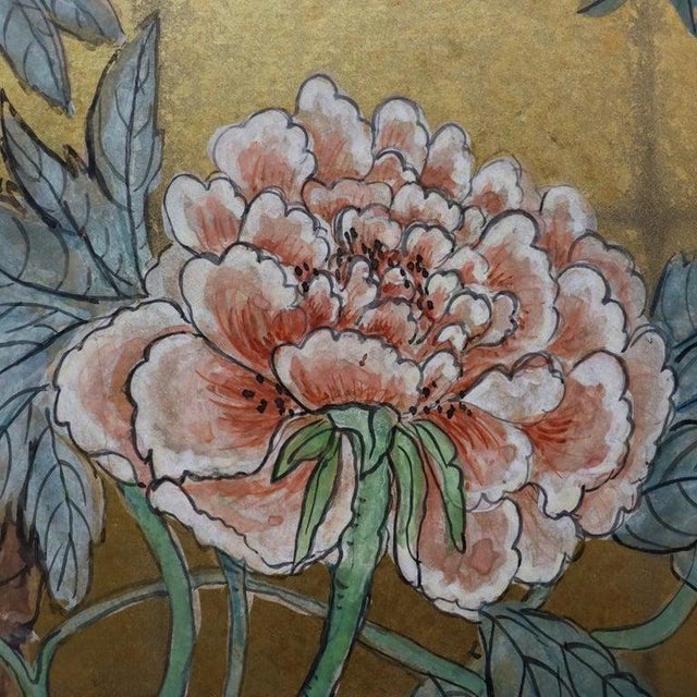 This vintage Japanese three-panel dressing screen, dating to approximately 1940, features exquisite hand-painted figural...