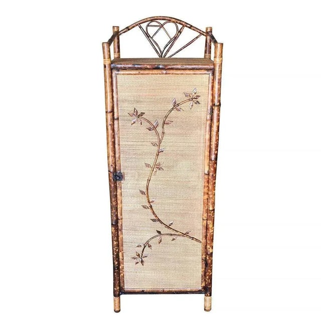 Restored Aesthetic Movement Tiger Tortoise Bamboo Floral Linen Cabinet For Sale - Image 4 of 8