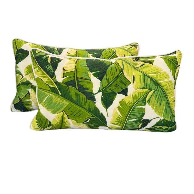 Pair of Tropical Banana Leaf Lumbar Pillows Indoor/Outdoor For Sale - Image 4 of 8
