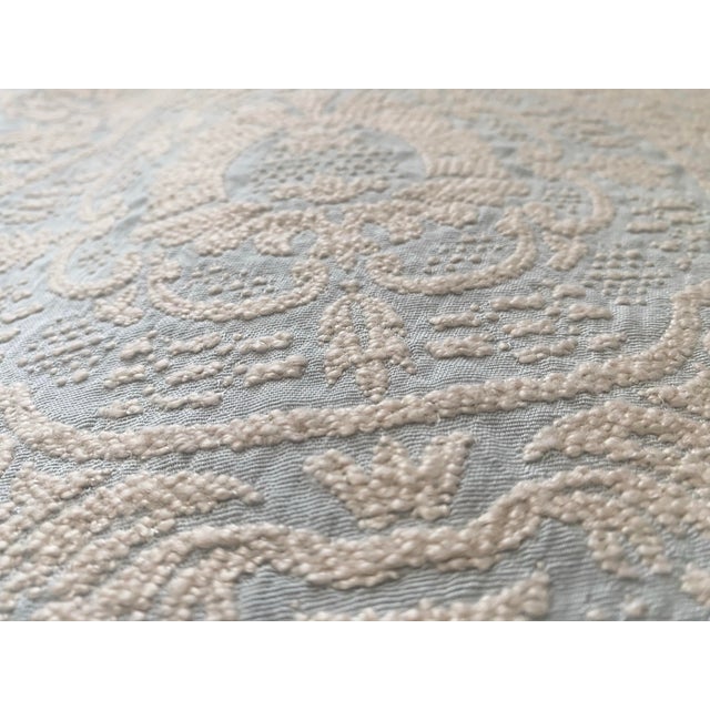 Blue Ivory Woven Medallion Damask Full Bedspread For Sale In Pittsburgh - Image 6 of 9