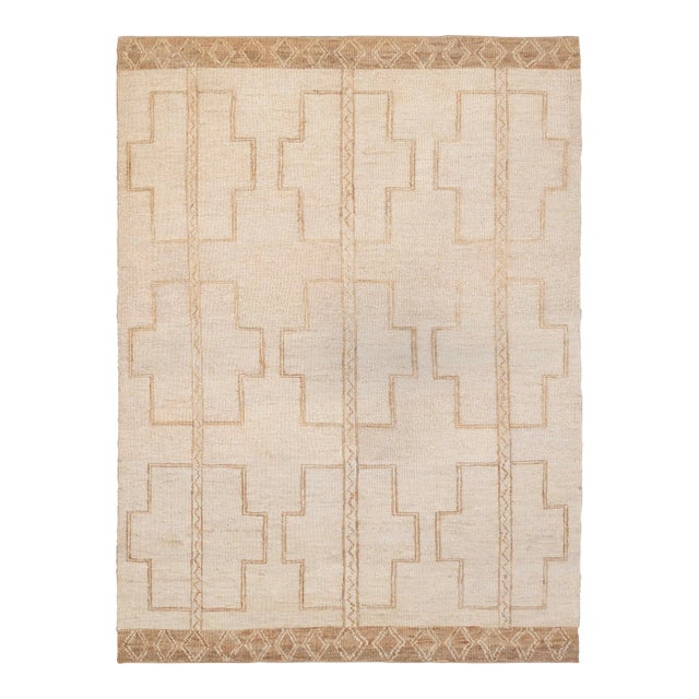 8x10Ft. Natural Beige Jute Brown Taureg Inspired Soumek Jute Wool Hand Woven Rug For Sale
