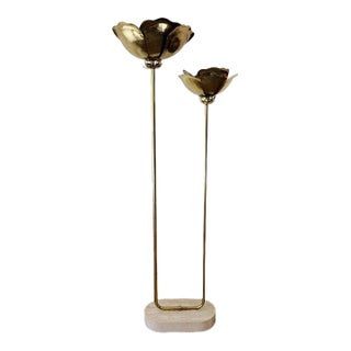 Vintage 1980s Tommaso Brass Double Lotus Floor Lamp by Tommaso Barbi For Sale