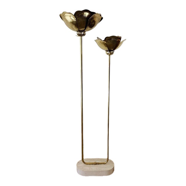 Vintage 1980s Tommaso Brass Double Lotus Floor Lamp by Tommaso Barbi For Sale