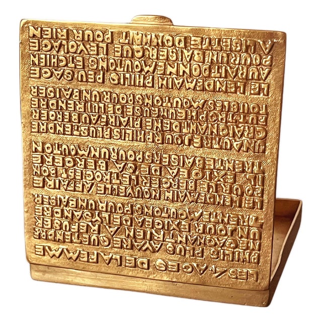 Gilded Bronze Box with Poem by French Art Jeweler Line Vautrin For Sale