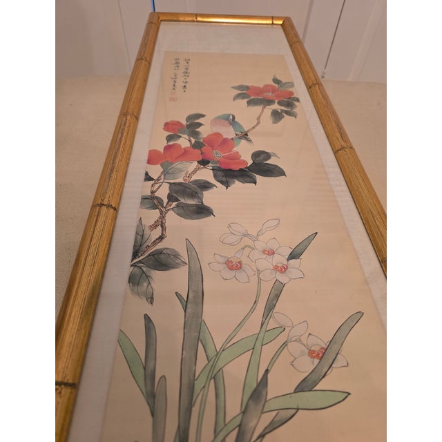 Vintage Asian Wc Painting Signed Bird of Paradise For Sale - Image 10 of 13