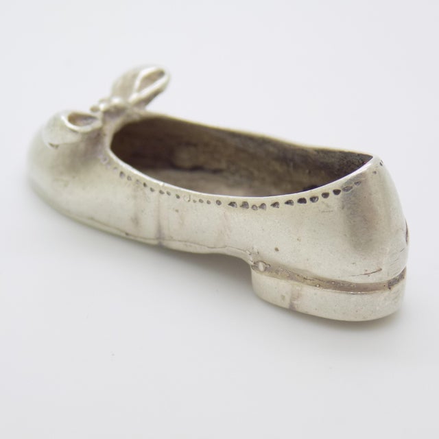 Vintage Italian Handmade Silver Shoe With Ribbon Dollhouse Miniature Collectible For Sale - Image 6 of 10