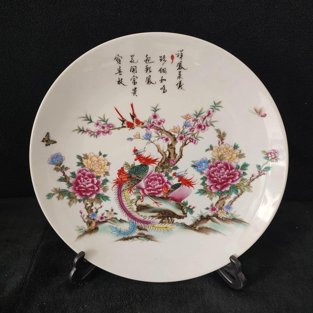 Chinese Ceramic Plate,Famille Rose Porcelain Plate Hand Painted Flowers and Phoenix Pattern For Sale - Image 4 of 11