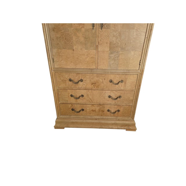 1980s Henredon Charles X Collection Burlwood Armoire Chest Cabinet Wardrobe Dresser For Sale In Philadelphia - Image 6 of 11