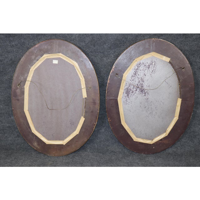 Neoclassical Pair of Beveled Glass Oval Neoclassical Style Gilded Mirrors For Sale - Image 3 of 9