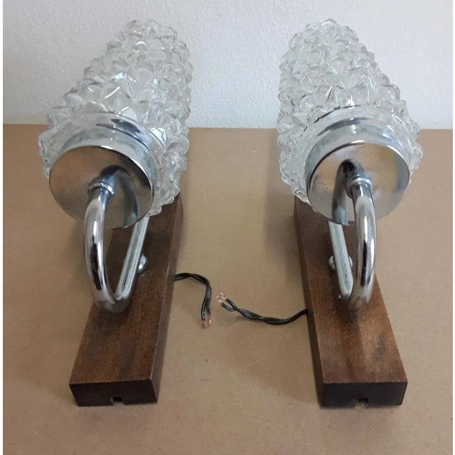 Vintage Chrome-Plated Metal Frame & Beech Wall Lamps, 1970s, Set of 2 For Sale - Image 3 of 5