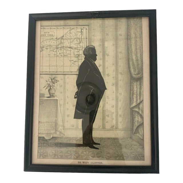 Antique Print on Linen of De Witt Clinton- Framed For Sale