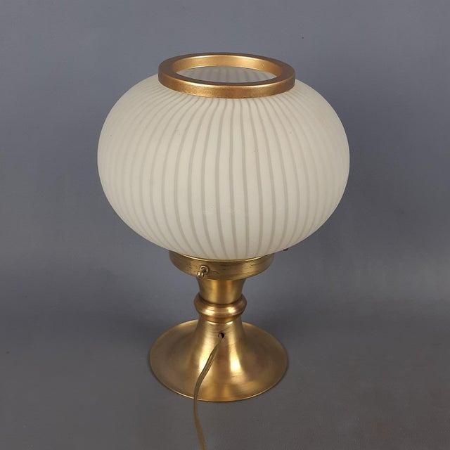 Vintage Table Lamp in Brass with Opaline Murano Glass Sphere Lampshade, 1960s For Sale - Image 4 of 13