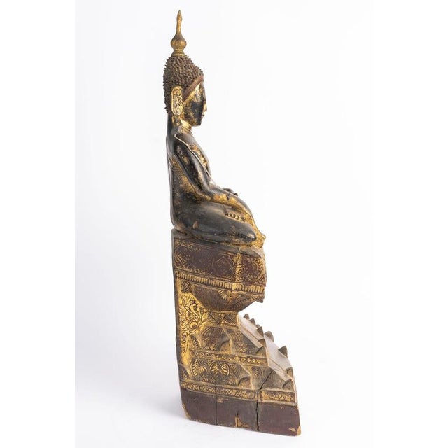 Antique Lacquered and Gilded Wooden Sculpture of Seated Buddha, 1800s For Sale - Image 4 of 11