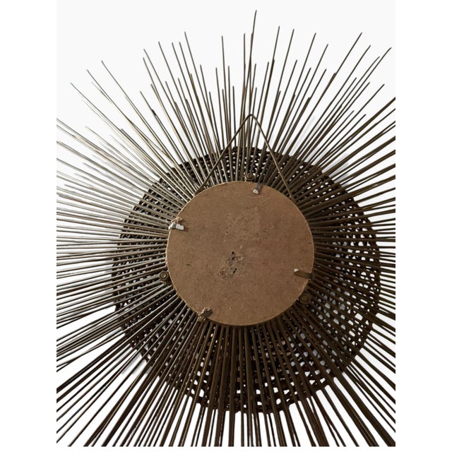 1970s Vintage Mid-Century Modern Brass Sunburst Mirror With Woven Caning | Brutalist Starburst For Sale - Image 5 of 5