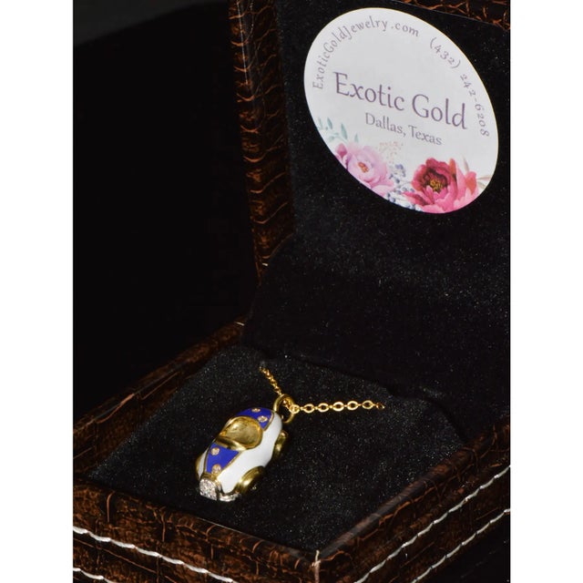 Designer Aaron Basha Natural Diamond Sapphire & Enamel Solid 18k Gold Luxury Car Charm Pendant For Sale - Image 9 of 11