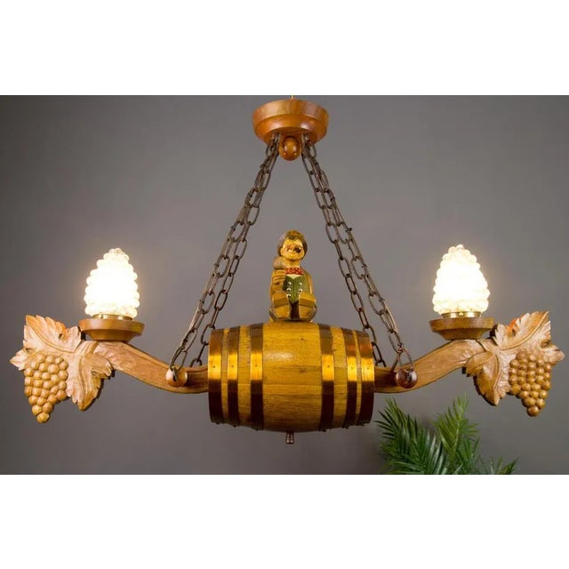 German Carved Wood Two-Light Wine Cellar Chandelier For Sale - Image 6 of 18