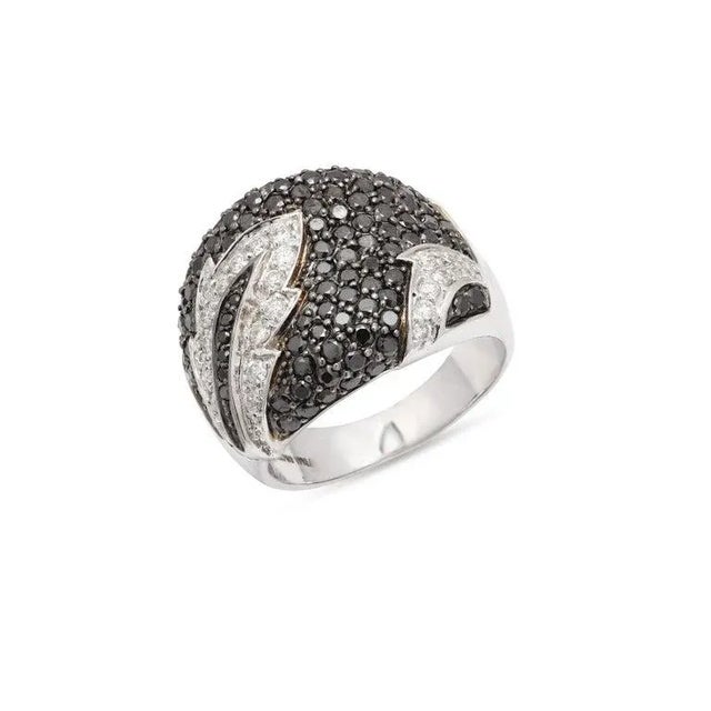 Boho Black & White Diamond Nature Inspired Wide Band Size 7 For Sale - Image 4 of 9