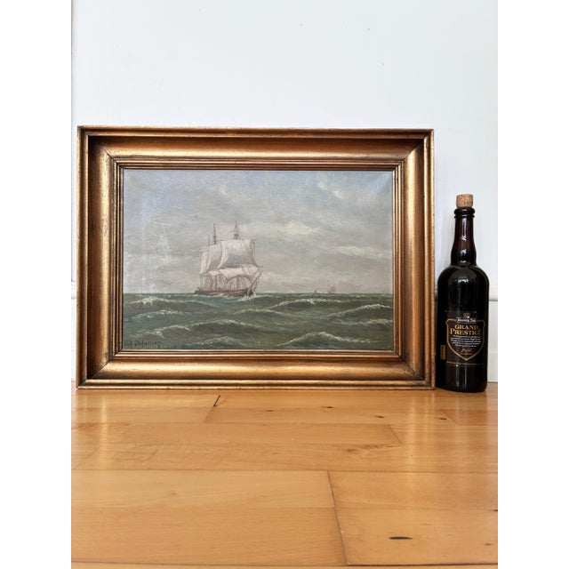 Vintage Original Seascape Oil Painting, Signed Coastal Landscape For Sale - Image 11 of 13