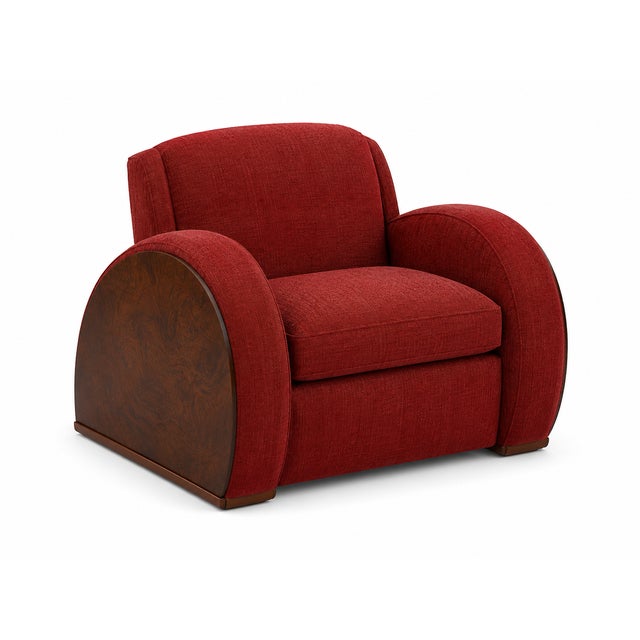 Art Deco French Living Room Set Red Chenille For Sale In San Diego - Image 6 of 7