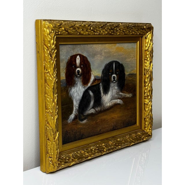 British Blenheim and Prince Charles Tricolour Spaniels Victorian Dogs Oil Portrait in a Wooded Country Landscapen in the Manner of John Dalby of York For Sale - Image 17 of 18