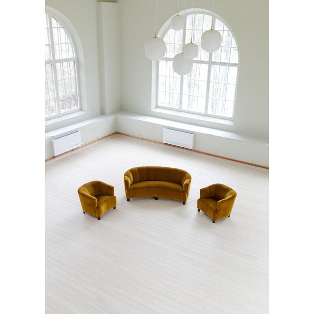 Swedish Art Deco Chairs and Sofa in Velvet, 1930s, Set of 3 For Sale - Image 15 of 18