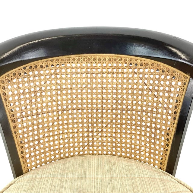 Vintage Hollywood Regency Black Lacquer Swivel Chair With Cane Back For Sale - Image 10 of 18