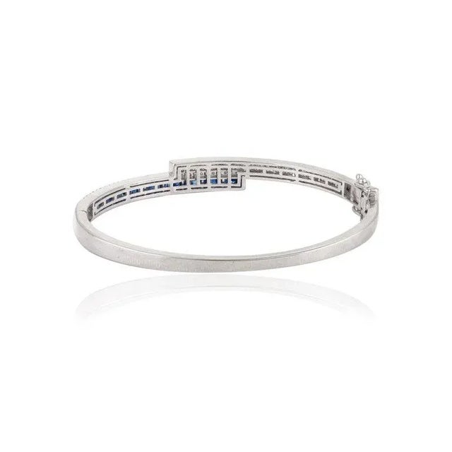 Metal Modernist Sapphire Diamond Bangle Bracelet For Sale - Image 7 of 8