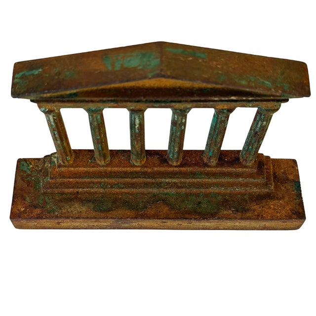Verdigris Antique Neoclassical Pantheon Style Temple Facade Architectural Salvage Bookends - A Pair For Sale - Image 8 of 13