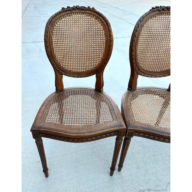 Brown Vintage French Louis XVI Medallion Cane Back Chairs- A Set For Sale - Image 8 of 12