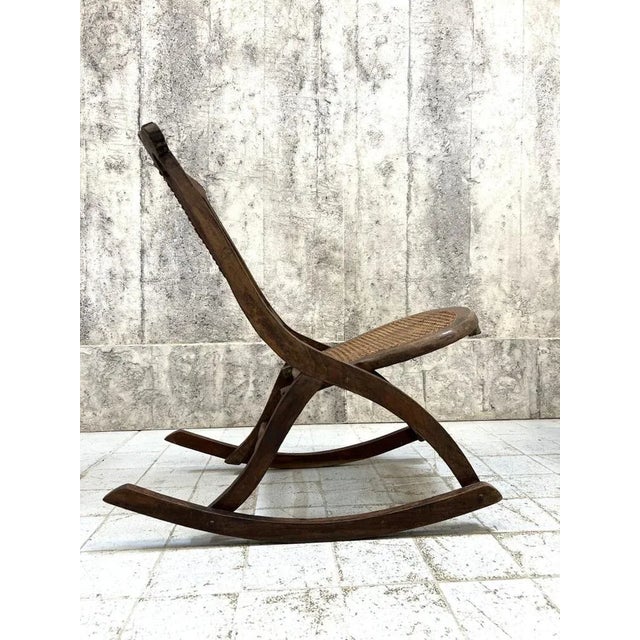 Folding Low Cane Rocking Chair For Sale - Image 6 of 9