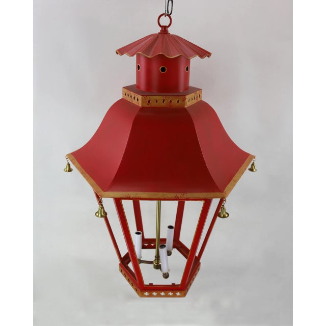 Red Chinoiseries Two-Tiers Ceiling Chandelier. For Sale - Image 8 of 12