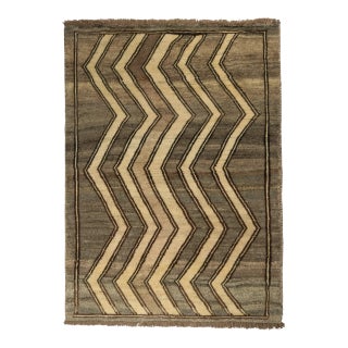 1950s Vintage Gabbeh Rug in Gray and Beige-Brown Chevron Patterns For Sale